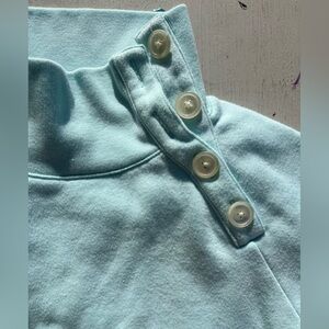 Women's J. Crew Sweater Aqua Green Solid Button M STAINED Casual Preppy City